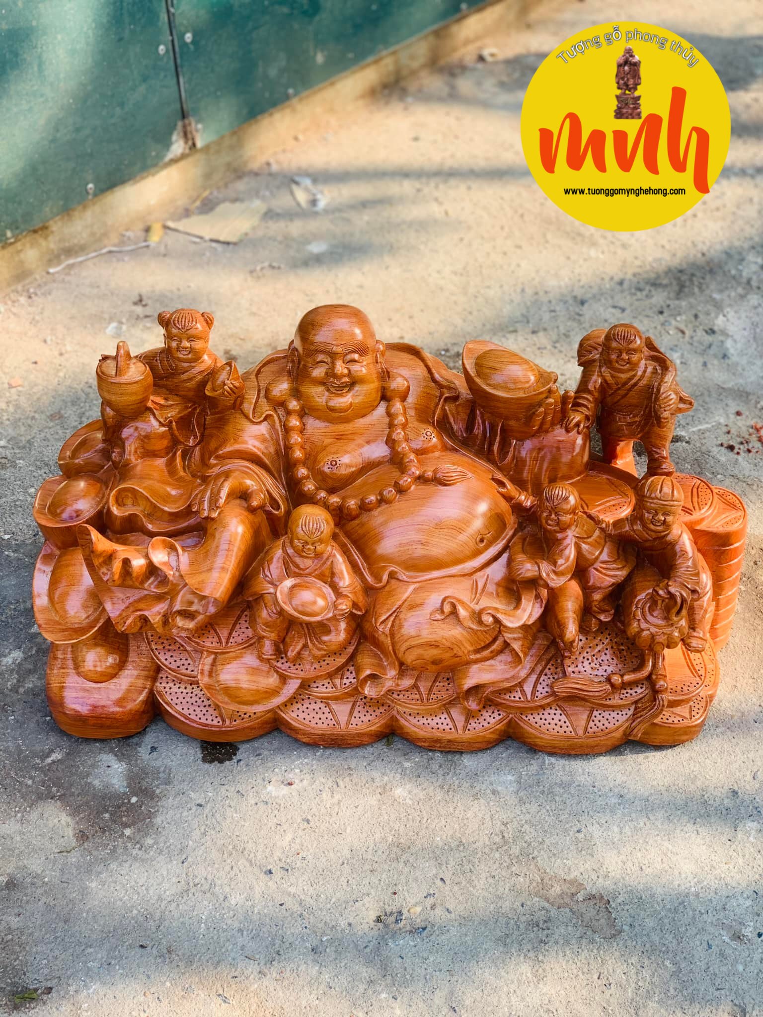 Tượng Phật Di Lặc Ngũ Phúc Hoan Hỷ Gỗ Hương Đá